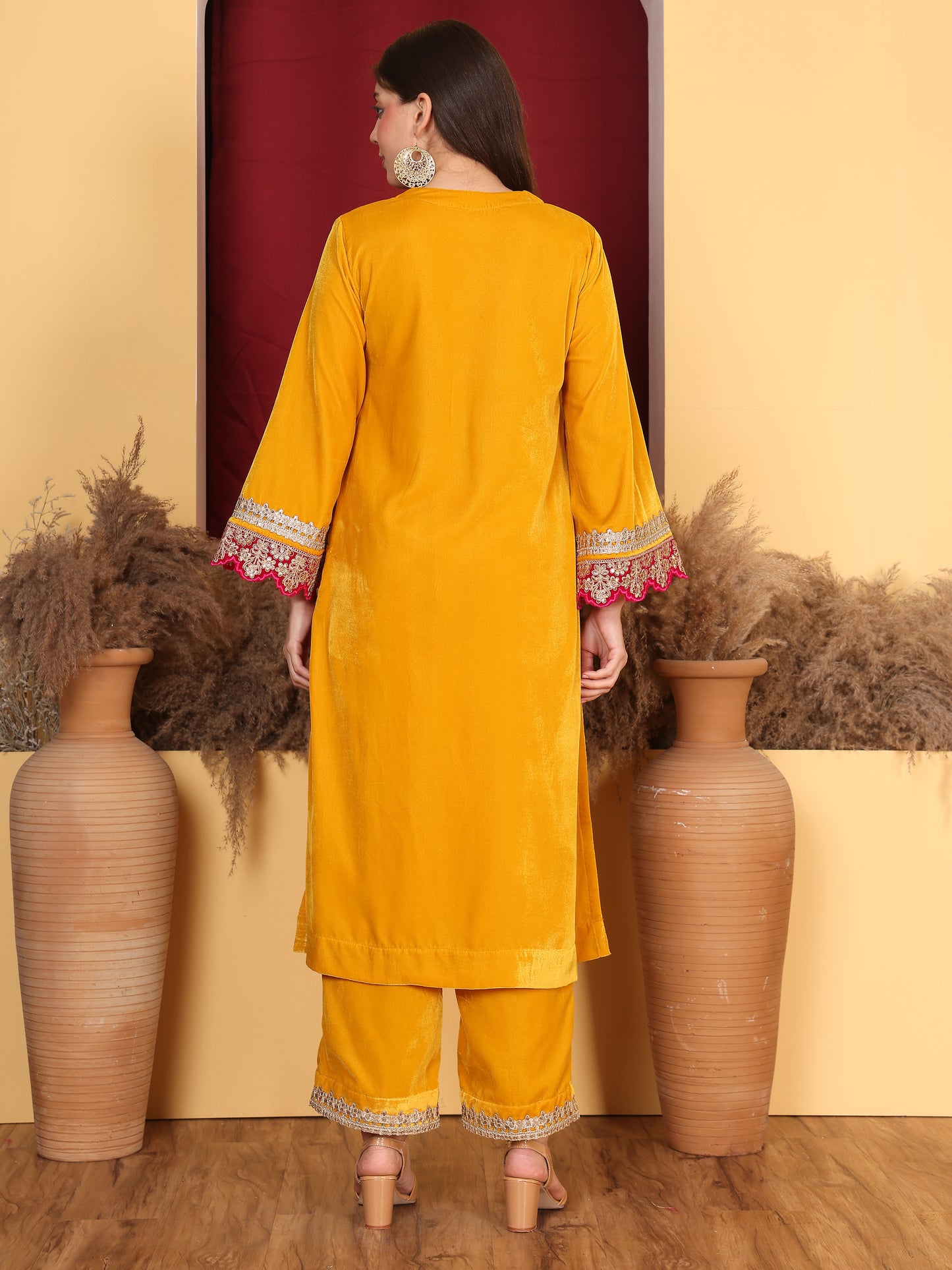 NUMERA MUSTARD YELLOW VELVET SUIT SET