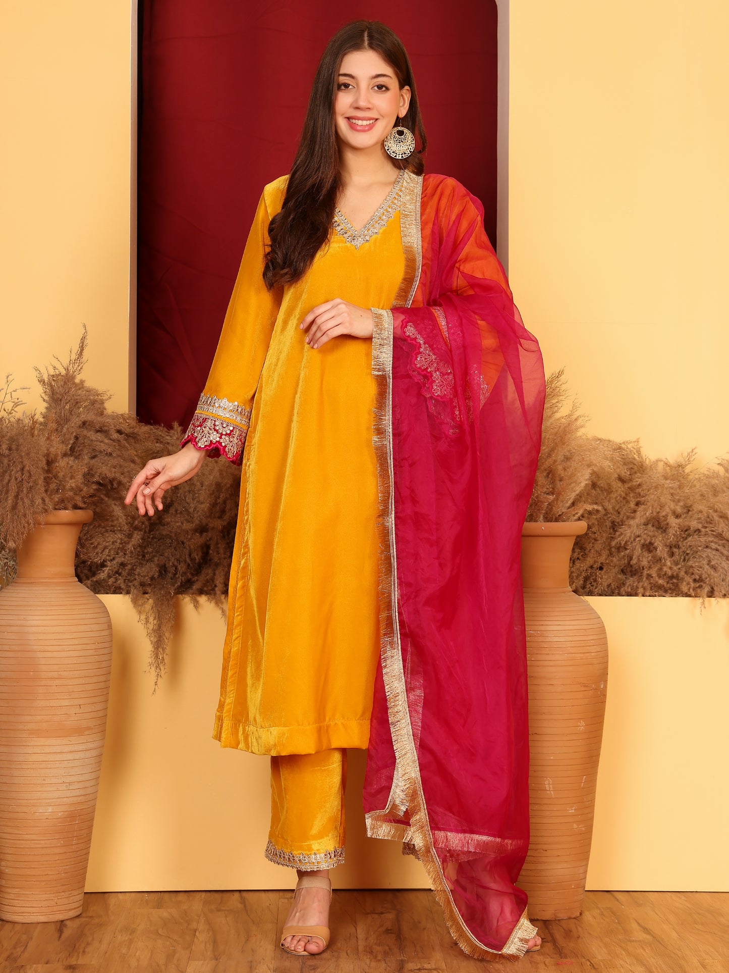 NUMERA MUSTARD YELLOW VELVET SUIT SET