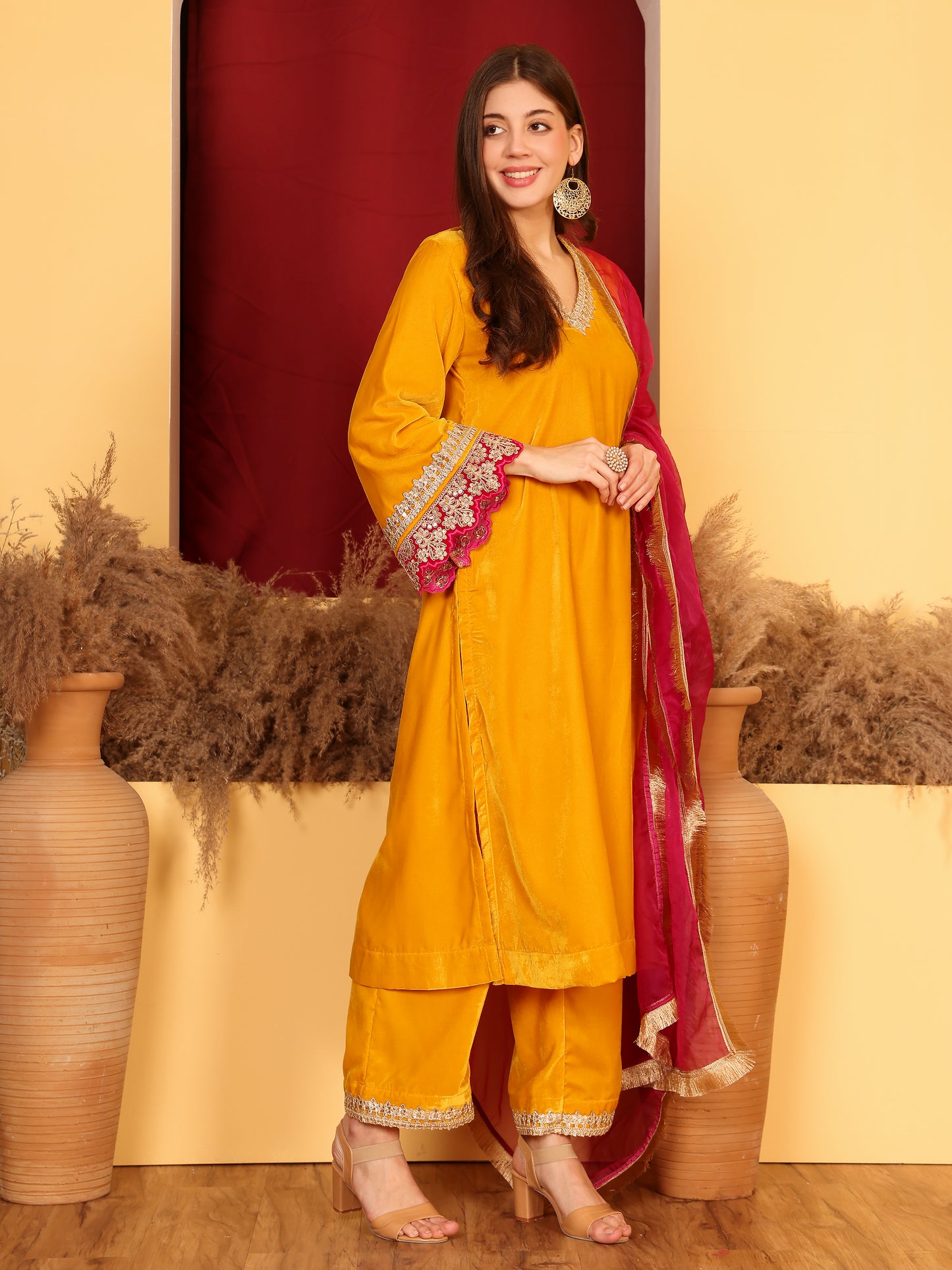 NUMERA MUSTARD YELLOW VELVET SUIT SET